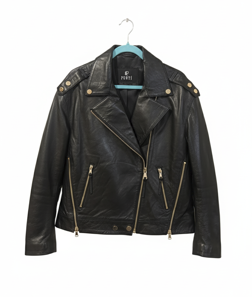 Luxe Gold-Zip Leather Jacket